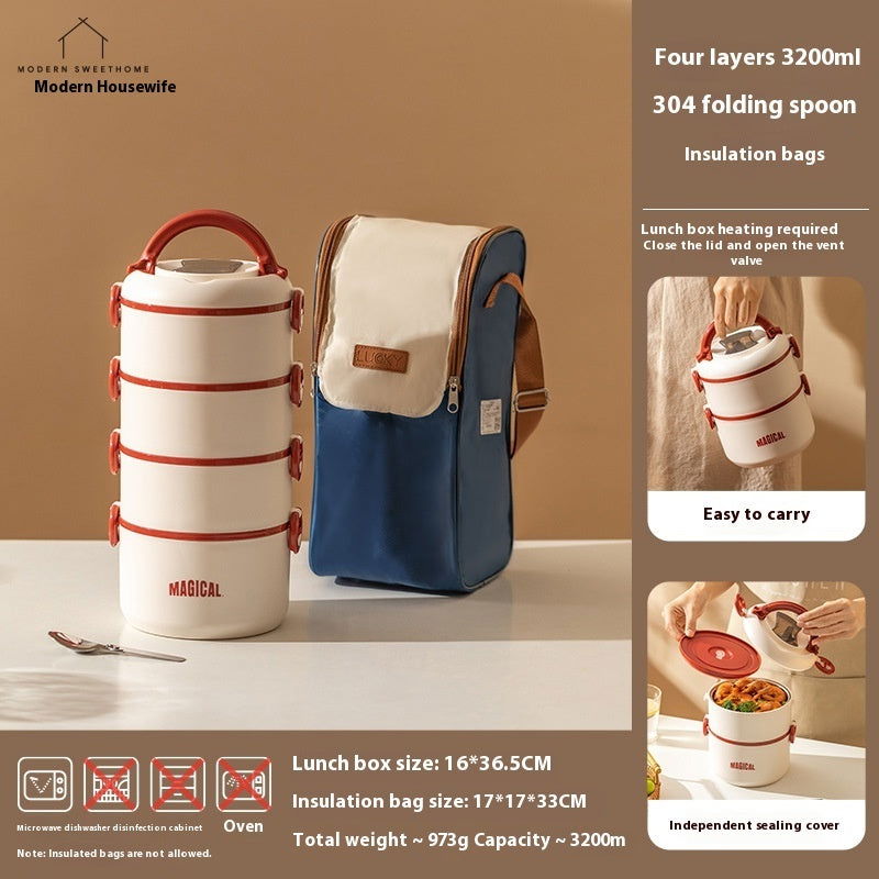 Insulated Stainless Steel 304 Food Grade Office Worker Compartment Japanese Double Deck And Multi-layer Bento Box - Walfos® Kitchenware