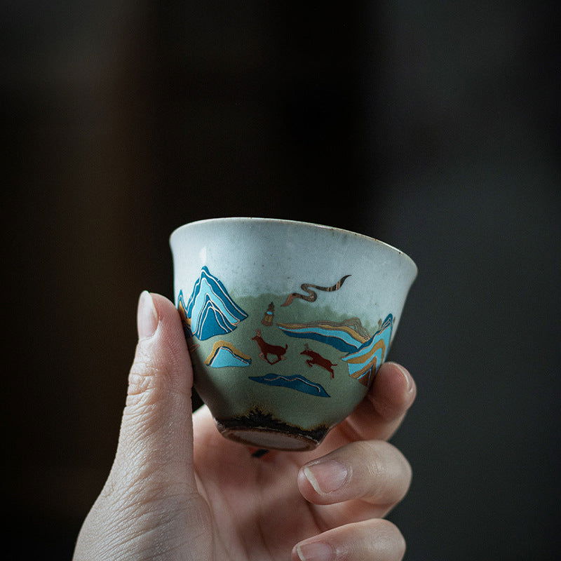 Japanese-style Ceramic Antique Stone Celadon Glaze Fu Rushan Tea Cup - Walfos® Kitchenware