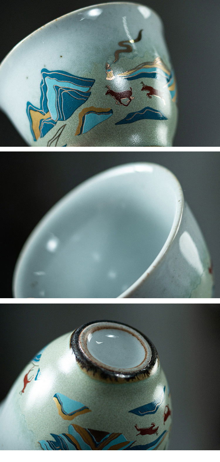 Japanese-style Ceramic Antique Stone Celadon Glaze Fu Rushan Tea Cup - Walfos® Kitchenware
