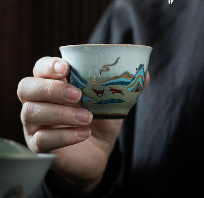 Japanese-style Ceramic Antique Stone Celadon Glaze Fu Rushan Tea Cup - Walfos® Kitchenware