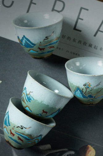 Japanese-style Ceramic Antique Stone Celadon Glaze Fu Rushan Tea Cup - Walfos® Kitchenware