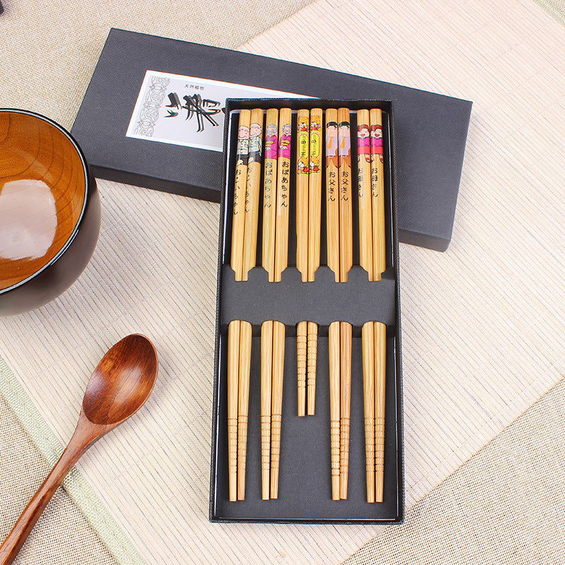 Japanese Bamboo Family Of Five Chopsticks Cutlery Set - Walfos® Kitchenware
