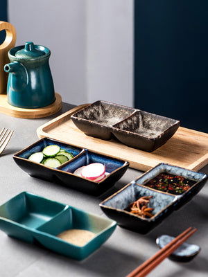 Japanese Dipping Dish Divided Ceramic Multi-style Flavor Dish Snack Dish - Walfos® Kitchenware
