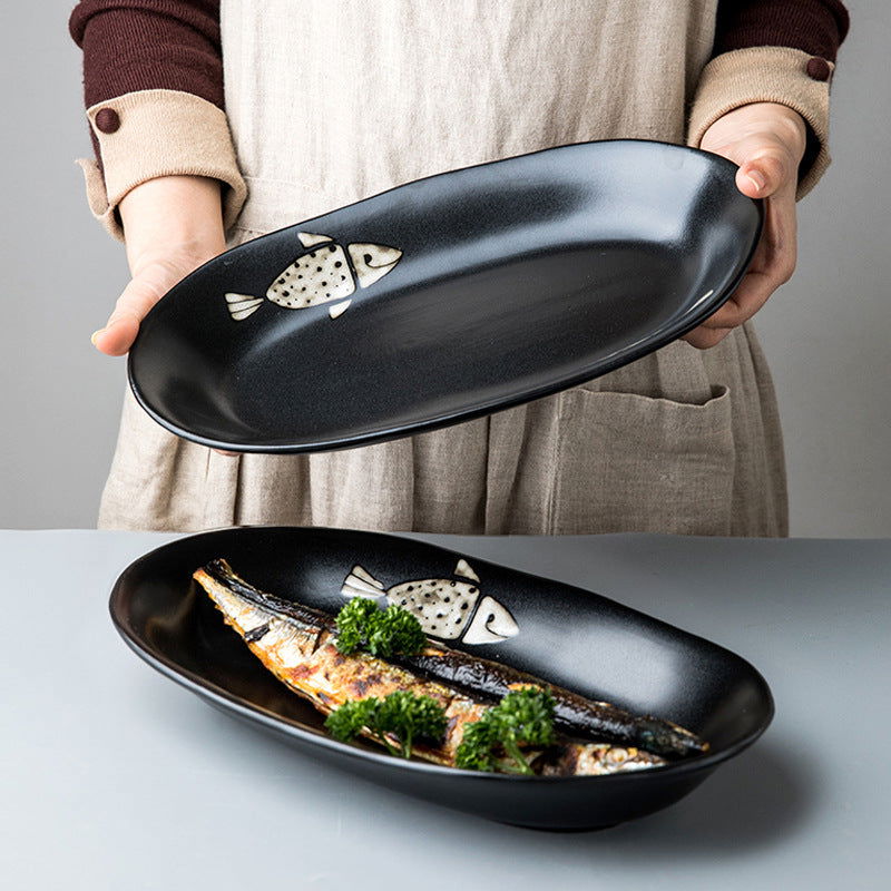 Japanese Hand-painted Fish Plate Large Fish Plate - Walfos® Kitchenware