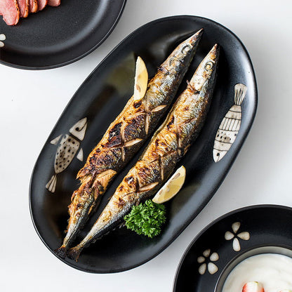 Japanese Hand-painted Fish Plate Large Fish Plate - Walfos® Kitchenware