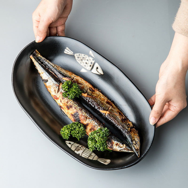 Japanese Hand-painted Fish Plate Large Fish Plate - Walfos® Kitchenware