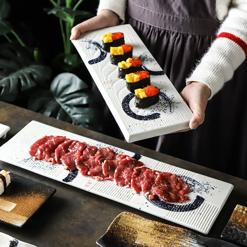 Japanese Large Long Plate Plate Long Plate Ceramic Sushi Sashimi Plate Restaurant Restaurant Table - Walfos® Kitchenware