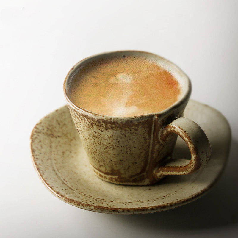Japanese Retro Coffee Cup With Saucer Simple Ceramic Coffee Cup Handmade Art Cup Stoneware Breakfast Cup Afternoon Tea - Walfos® Kitchenware