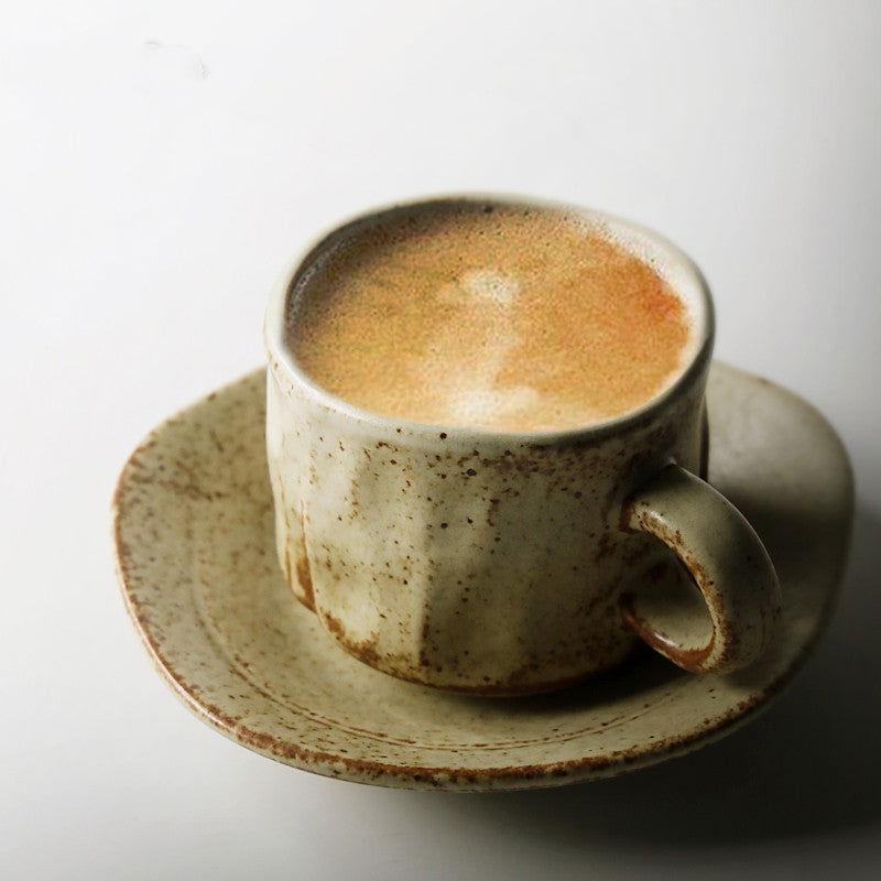Japanese Retro Coffee Cup With Saucer Simple Ceramic Coffee Cup Handmade Art Cup Stoneware Breakfast Cup Afternoon Tea - Walfos® Kitchenware