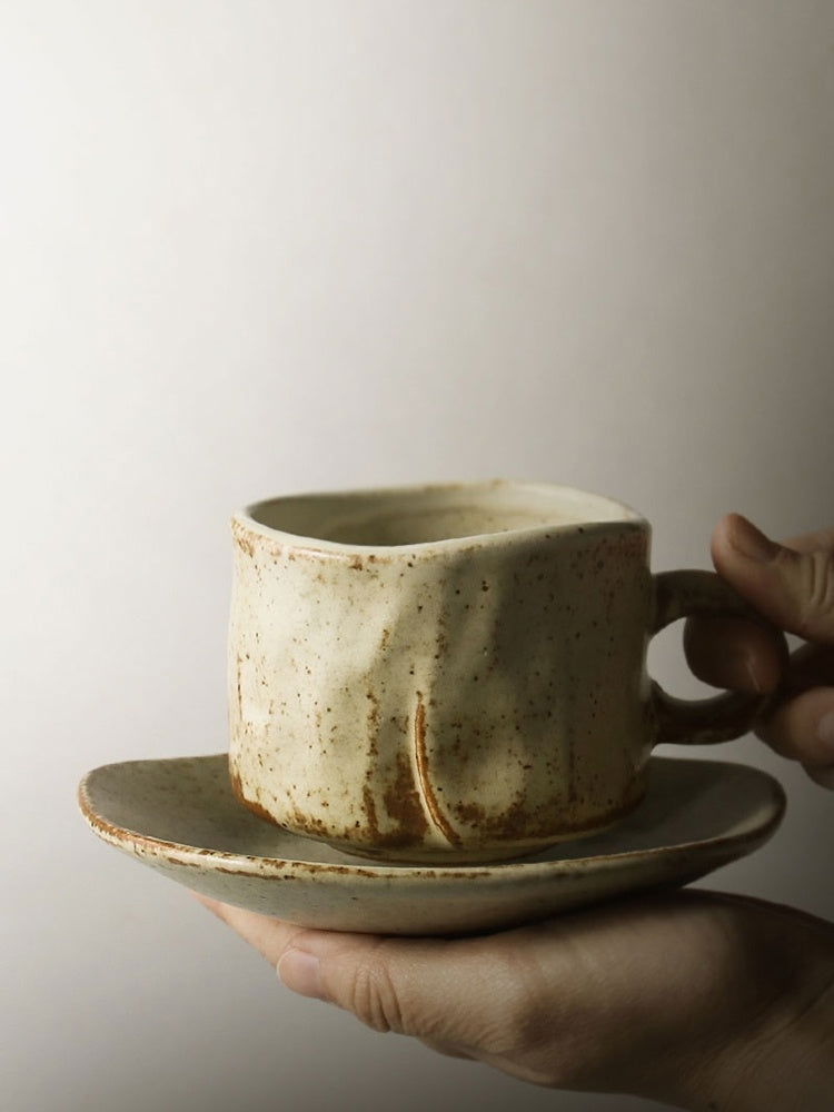 Japanese Retro Coffee Cup With Saucer Simple Ceramic Coffee Cup Handmade Art Cup Stoneware Breakfast Cup Afternoon Tea - Walfos® Kitchenware