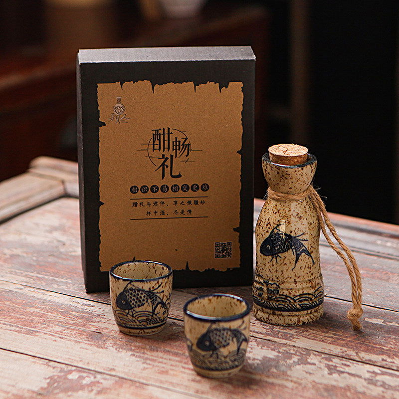 Japanese Retro Sake Wine Warmer Gift Box Set Hot Wine Shochu Pot Ceramic Wine Cup White Wine Household Wine Glass - Walfos® Kitchenware
