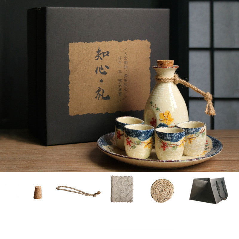 Japanese Retro Sake Wine Warmer Gift Box Set Hot Wine Shochu Pot Ceramic Wine Cup White Wine Household Wine Glass - Walfos® Kitchenware