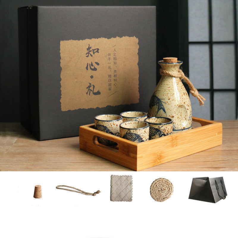 Japanese Retro Sake Wine Warmer Gift Box Set Hot Wine Shochu Pot Ceramic Wine Cup White Wine Household Wine Glass - Walfos® Kitchenware