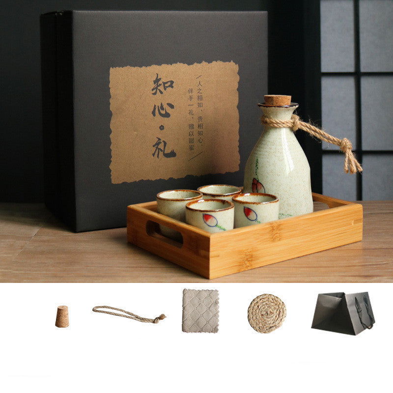 Japanese Retro Sake Wine Warmer Gift Box Set Hot Wine Shochu Pot Ceramic Wine Cup White Wine Household Wine Glass - Walfos® Kitchenware