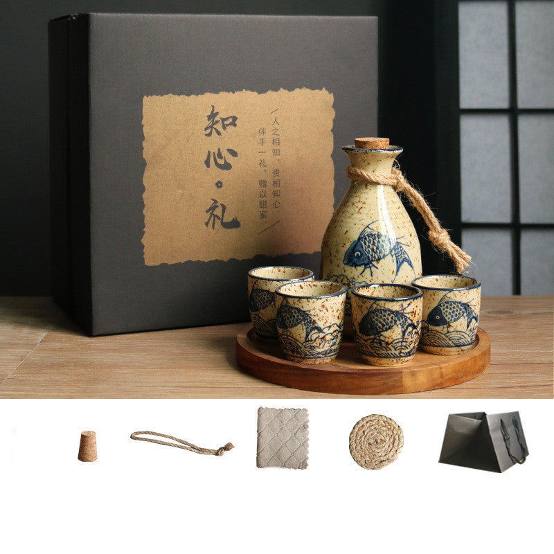 Japanese Retro Sake Wine Warmer Gift Box Set Hot Wine Shochu Pot Ceramic Wine Cup White Wine Household Wine Glass - Walfos® Kitchenware