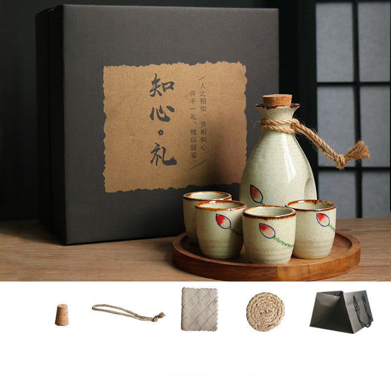 Japanese Retro Sake Wine Warmer Gift Box Set Hot Wine Shochu Pot Ceramic Wine Cup White Wine Household Wine Glass - Walfos® Kitchenware