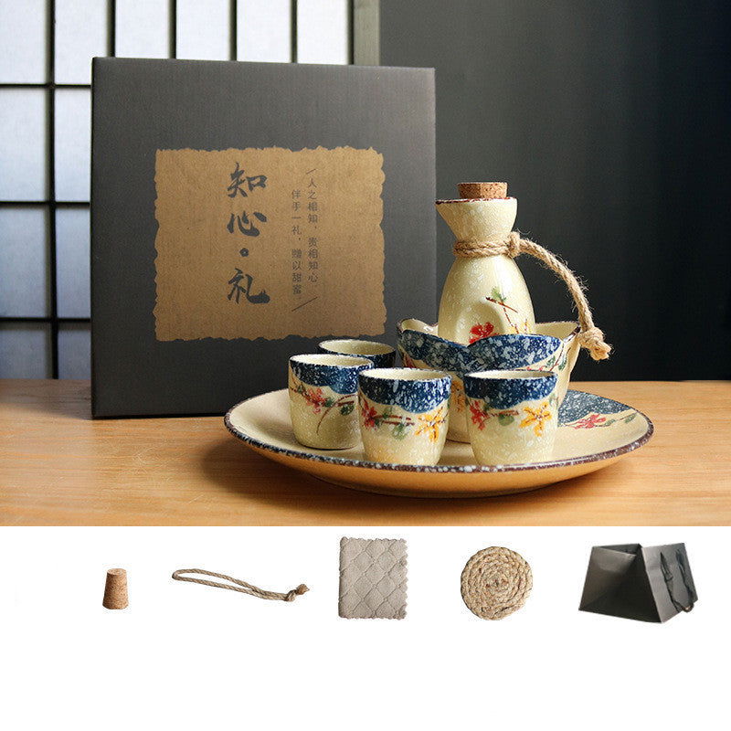 Japanese Retro Sake Wine Warmer Gift Box Set Hot Wine Shochu Pot Ceramic Wine Cup White Wine Household Wine Glass - Walfos® Kitchenware