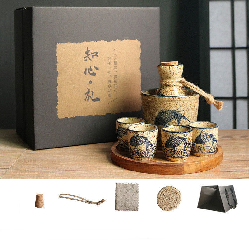 Japanese Retro Sake Wine Warmer Gift Box Set Hot Wine Shochu Pot Ceramic Wine Cup White Wine Household Wine Glass - Walfos® Kitchenware