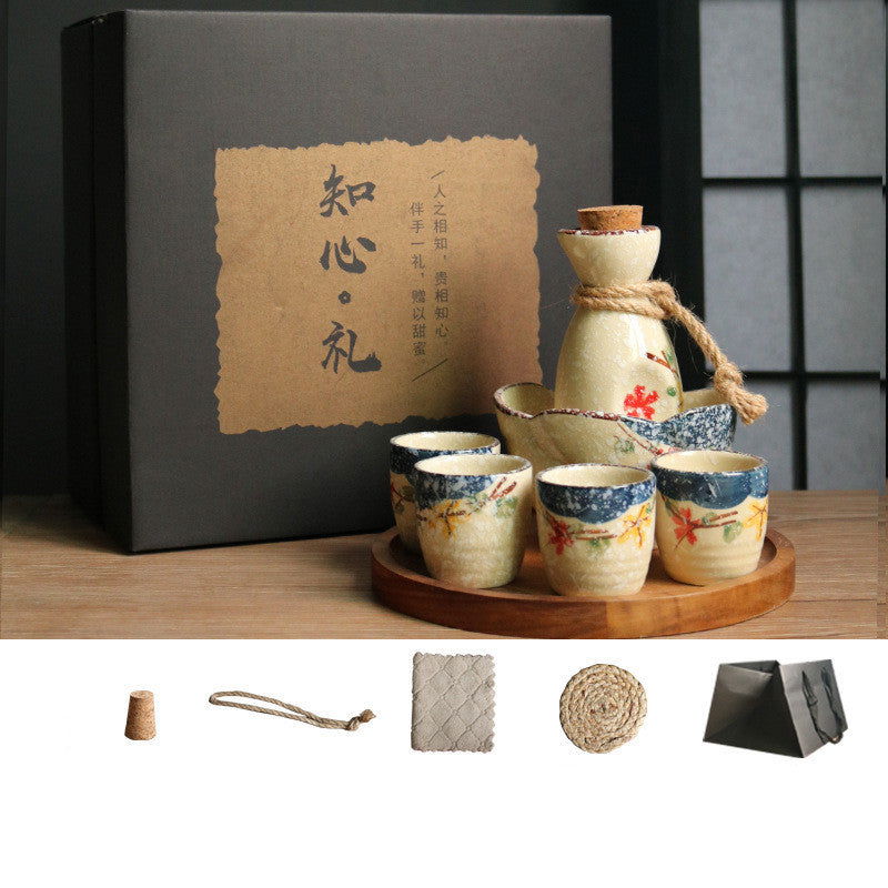 Japanese Retro Sake Wine Warmer Gift Box Set Hot Wine Shochu Pot Ceramic Wine Cup White Wine Household Wine Glass - Walfos® Kitchenware