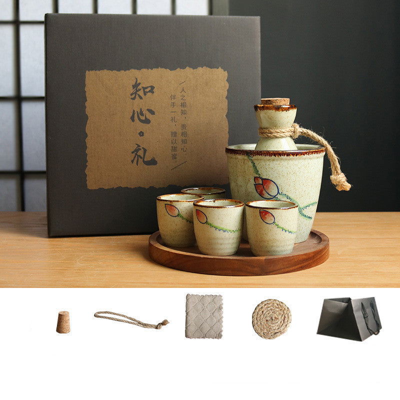 Japanese Retro Sake Wine Warmer Gift Box Set Hot Wine Shochu Pot Ceramic Wine Cup White Wine Household Wine Glass - Walfos® Kitchenware