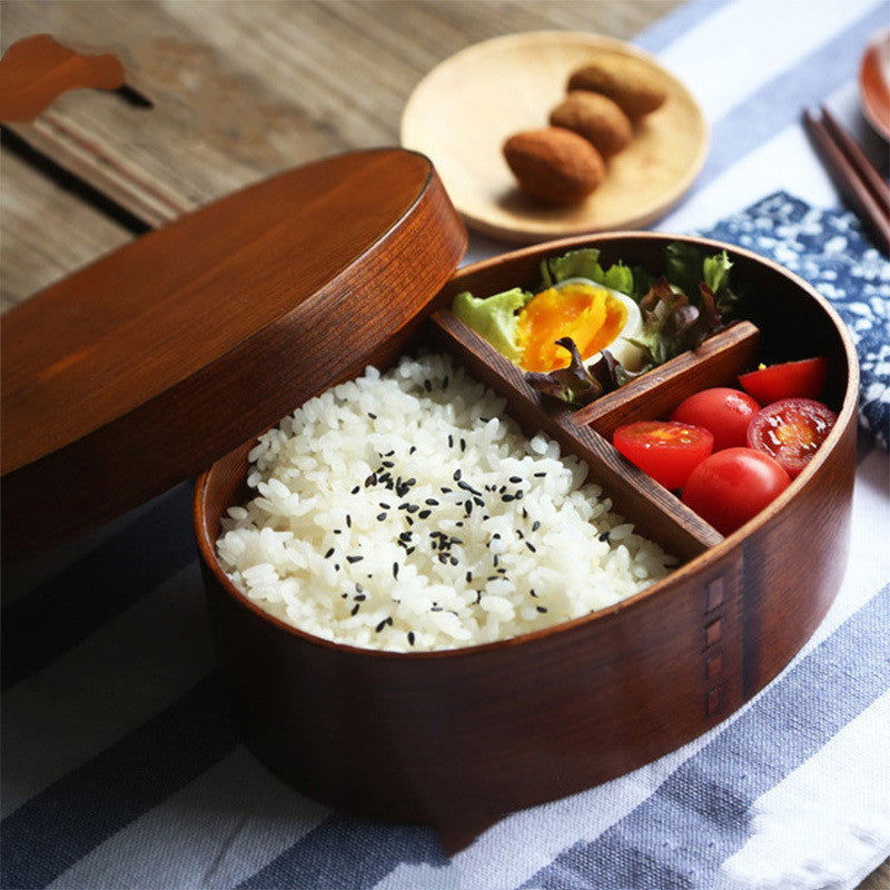 Japanese Style Bento Box Wooden Lunch Box Solid Wood Partition - Walfos® Kitchenware