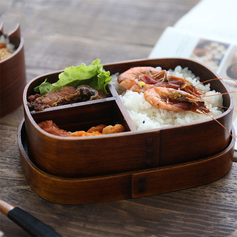 Japanese Style Bento Box Wooden Lunch Box Solid Wood Partition - Walfos® Kitchenware