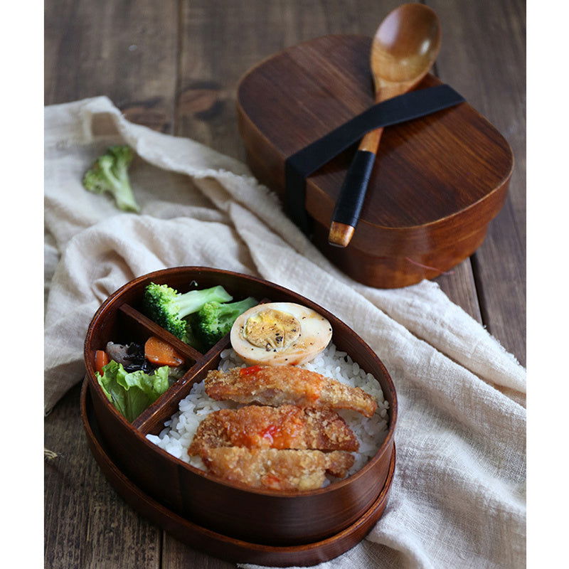 Japanese Style Bento Box Wooden Lunch Box Solid Wood Partition - Walfos® Kitchenware