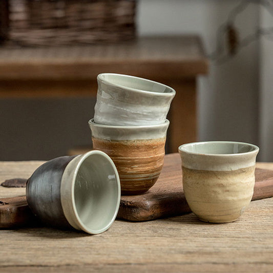 Japanese Style Coarse Pottery Cup Retro Hand Made Tea Cup Gradient Color Cup - Walfos® Kitchenware
