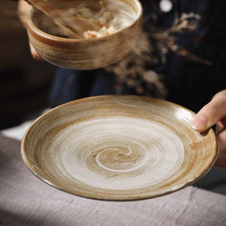 Japanese Style Coarse Pottery Plate Household Plate Steak - Walfos® Kitchenware