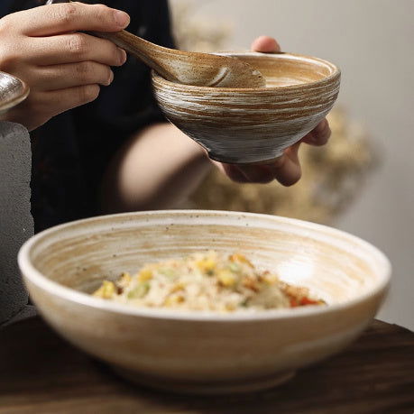 Japanese Style Coarse Pottery Rice Bowl Household Noodle Bowl Soup Bowl - Walfos® Kitchenware