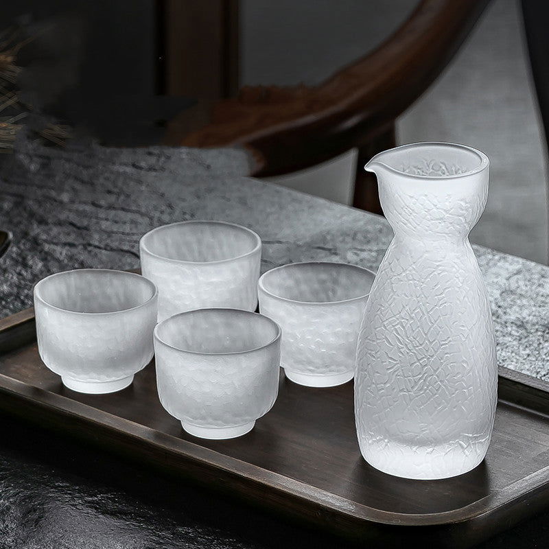 Japanese Style Frosted Sake Jug Set Glass Drinking Utensils - Walfos® Kitchenware