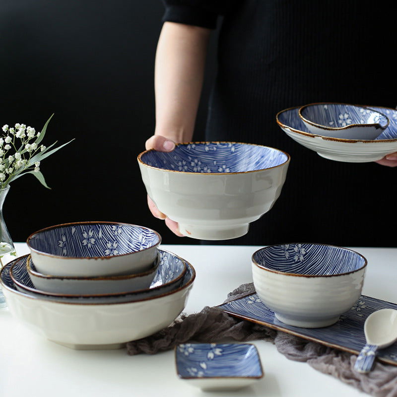 Japanese Style Hand-painted Ceramic Tableware Rice Bowl Soup Bowl Noodle Bowl Plate - Walfos® Kitchenware