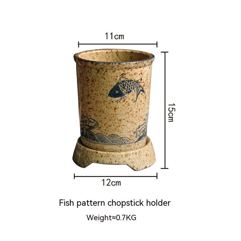 Japanese Style Hand Drawn Ceramic Chopsticks Holder Commercial Household Draining Chopsticks Shelf Boxes Cutlery Tray Kitchen Storage - Walfos® Kitchenware