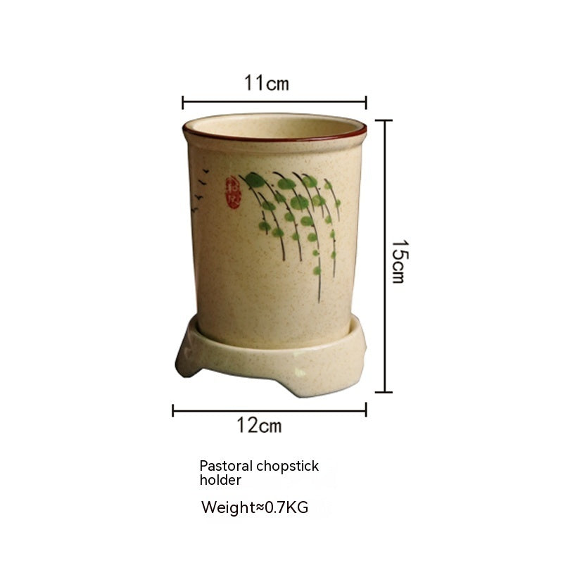 Japanese Style Hand Drawn Ceramic Chopsticks Holder Commercial Household Draining Chopsticks Shelf Boxes Cutlery Tray Kitchen Storage - Walfos® Kitchenware