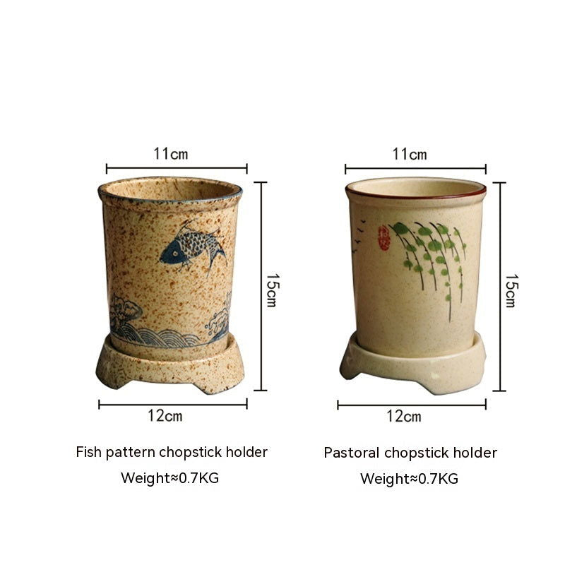 Japanese Style Hand Drawn Ceramic Chopsticks Holder Commercial Household Draining Chopsticks Shelf Boxes Cutlery Tray Kitchen Storage - Walfos® Kitchenware