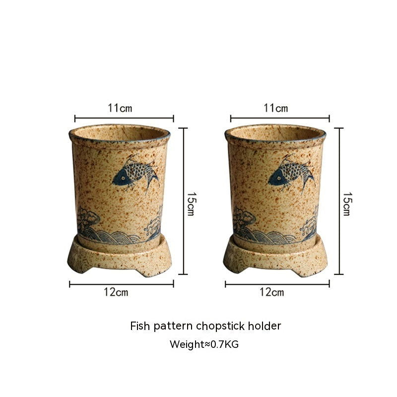 Japanese Style Hand Drawn Ceramic Chopsticks Holder Commercial Household Draining Chopsticks Shelf Boxes Cutlery Tray Kitchen Storage - Walfos® Kitchenware