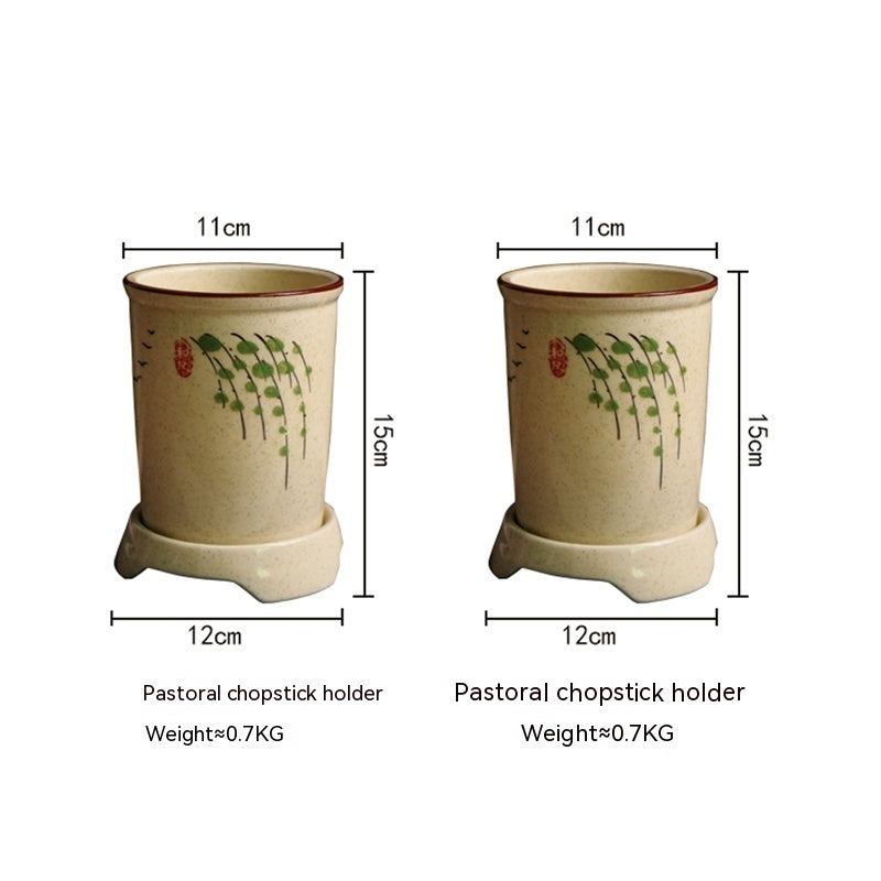 Japanese Style Hand Drawn Ceramic Chopsticks Holder Commercial Household Draining Chopsticks Shelf Boxes Cutlery Tray Kitchen Storage - Walfos® Kitchenware