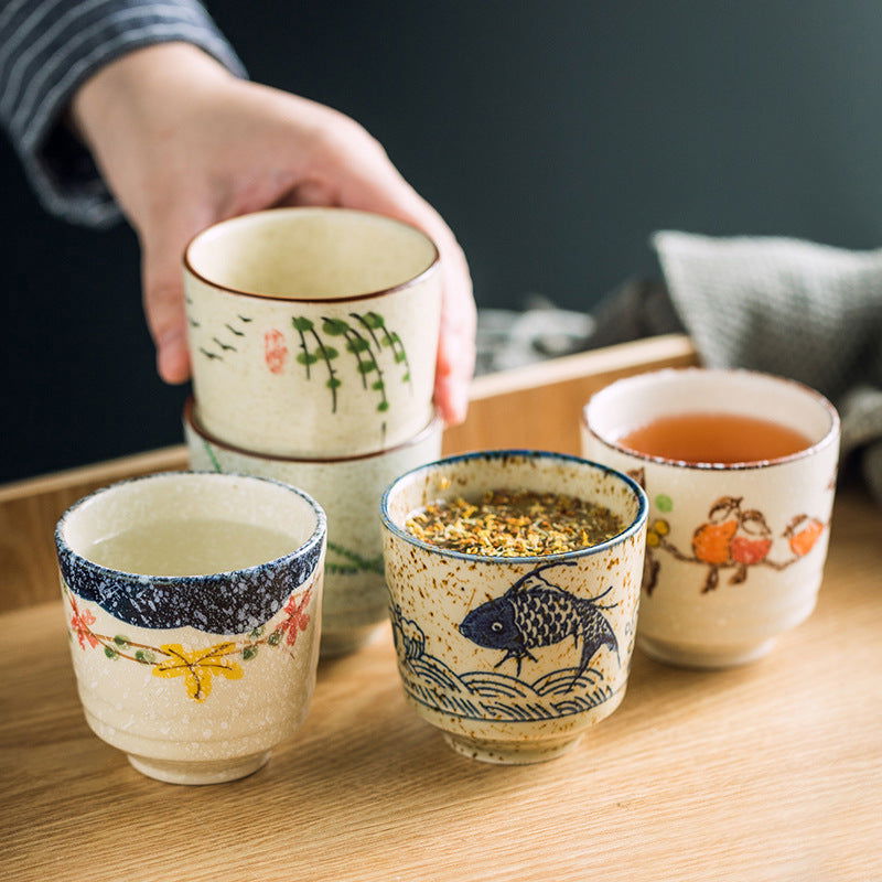 Japanese Style Retro Ceramic Small Pastoral Bird And Beast Tea Cup - Walfos® Kitchenware