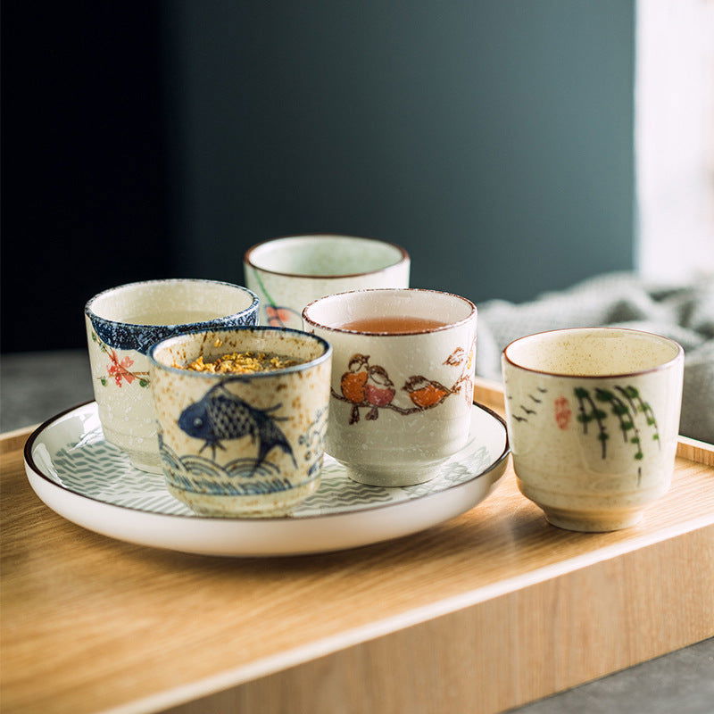 Japanese Style Retro Ceramic Small Pastoral Bird And Beast Tea Cup - Walfos® Kitchenware