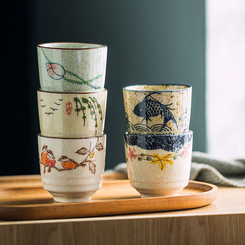 Japanese Style Retro Ceramic Small Pastoral Bird And Beast Tea Cup - Walfos® Kitchenware
