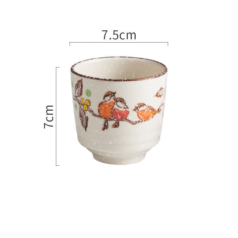 Japanese Style Retro Ceramic Small Pastoral Bird And Beast Tea Cup - Walfos® Kitchenware