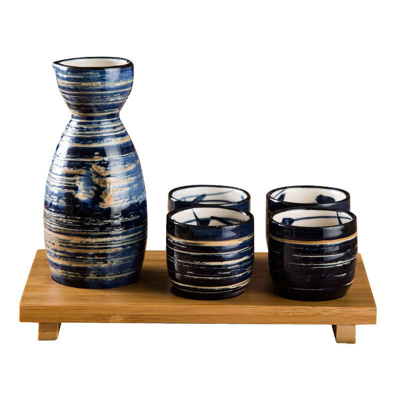 Japanese Style Sake Bottle Hand-painted One Pot Of Four Cup Set - Walfos® Kitchenware
