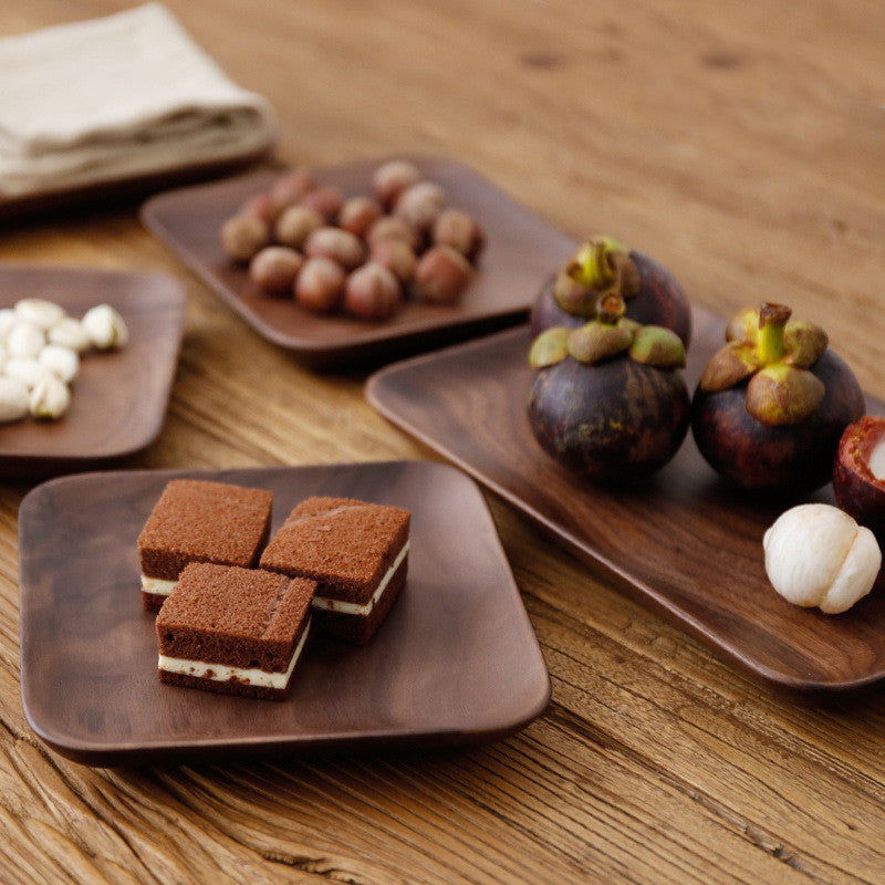 Japanese Style Wooden Plate Black Walnut Breakfast Snack Plate - Walfos® Kitchenware