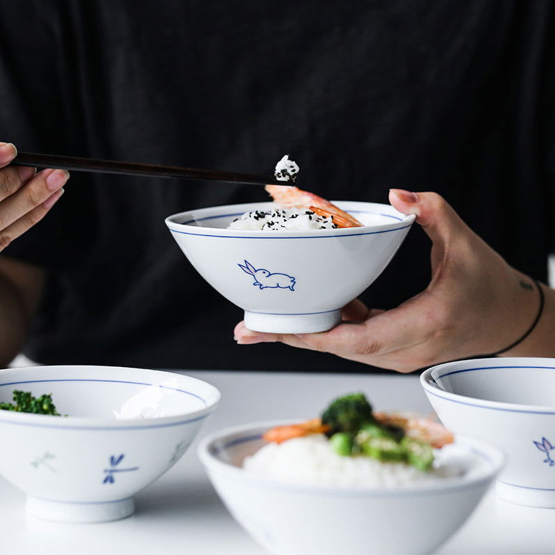 Japanese Underglaze Ceramic Rice Bowl And Small Soup Bowl - Walfos® Kitchenware