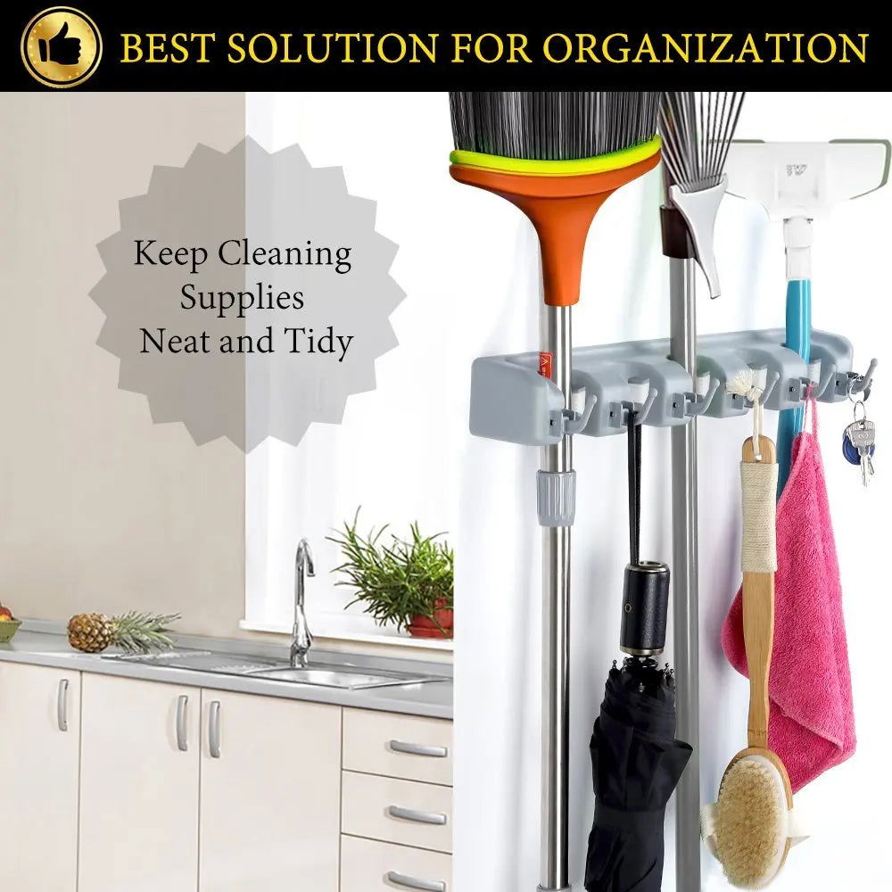 Kitchen Organizer Wall Mounted Kitchen Shelf Storage Holder for Mop Brush Broom Mops Hanger Organizer Too - Walfos® Kitchenware