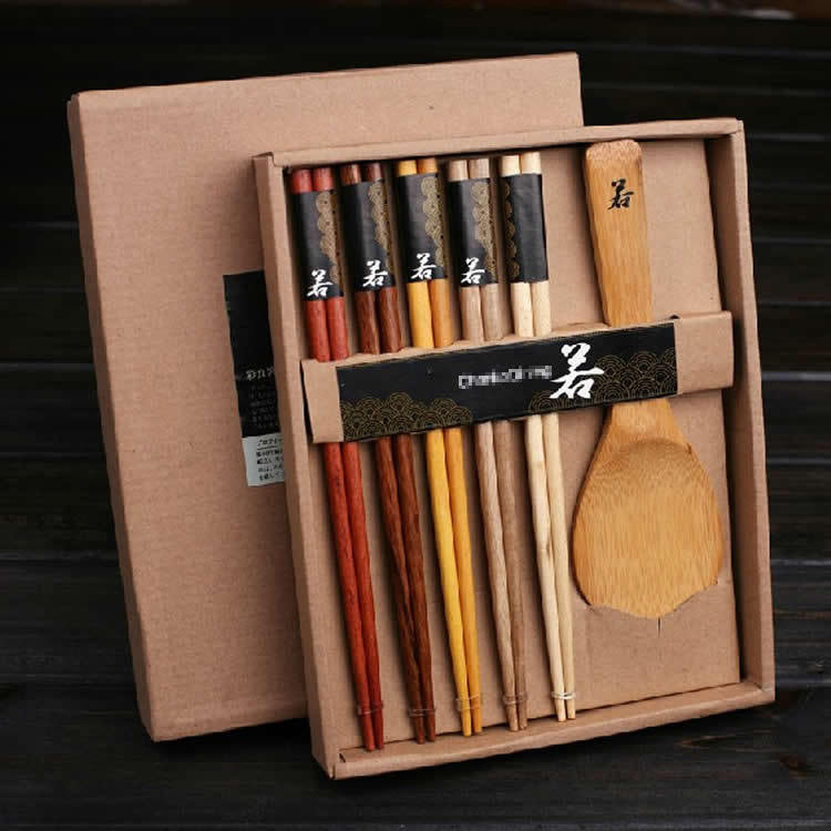 Log chopsticks rice spoon gift box set Japanese tableware promotional gifts wedding gift - Walfos® Kitchenware