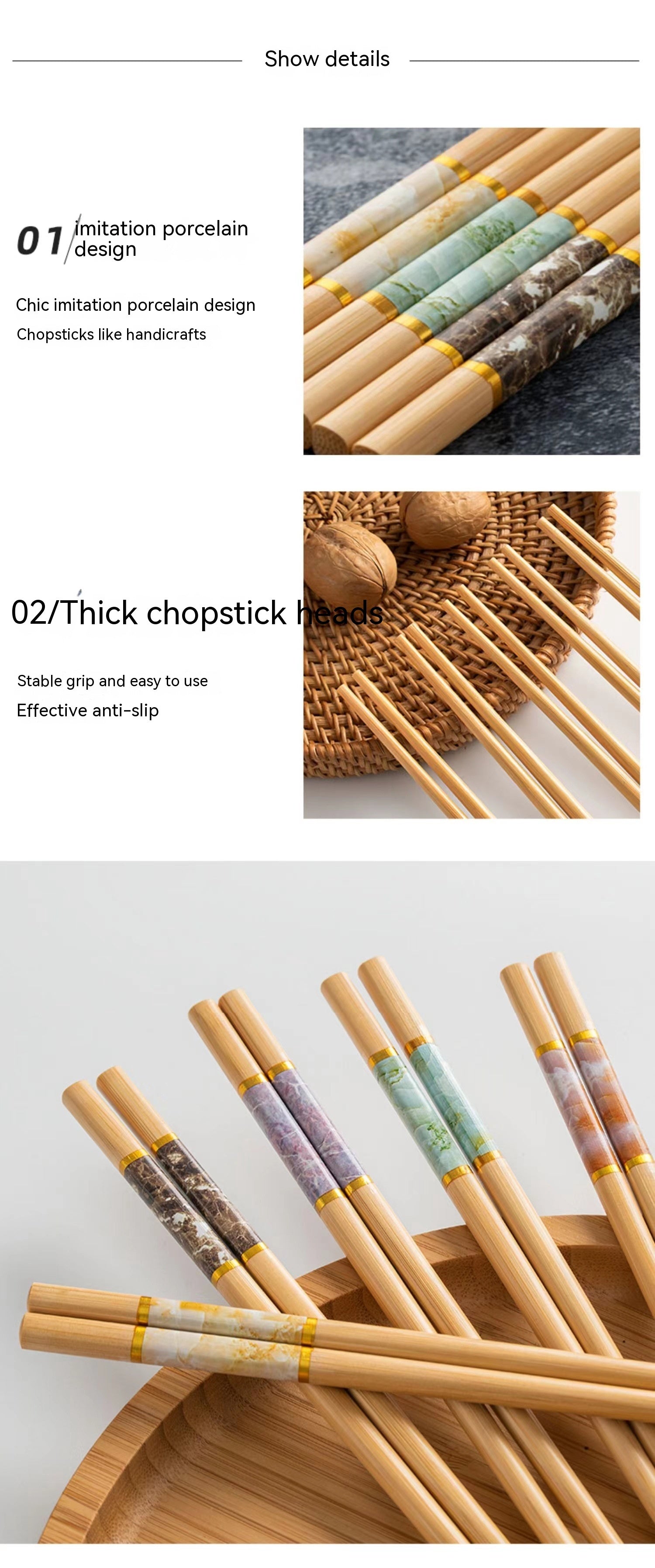 Natural Bamboo Chopsticks Jade Unpainted Solid Wood Chopsticks - Walfos® Kitchenware