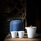 PINNY Japanese Coarse Pottery Travel Tea Set Ceramic Glaze Kung Fu Tea Set 1 Pot 2 Cups With Bag Portable Tea Service - Walfos® Kitchenware