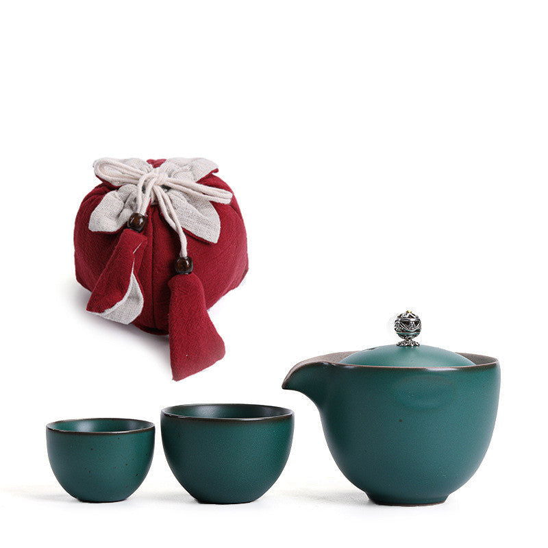 PINNY Kung Fu Portable Teaware Sets Includes 1 Pot 2 Cups With Bag Pigmented Travel Tea Set Ceramic Japanese Style Drinkware - Walfos® Kitchenware