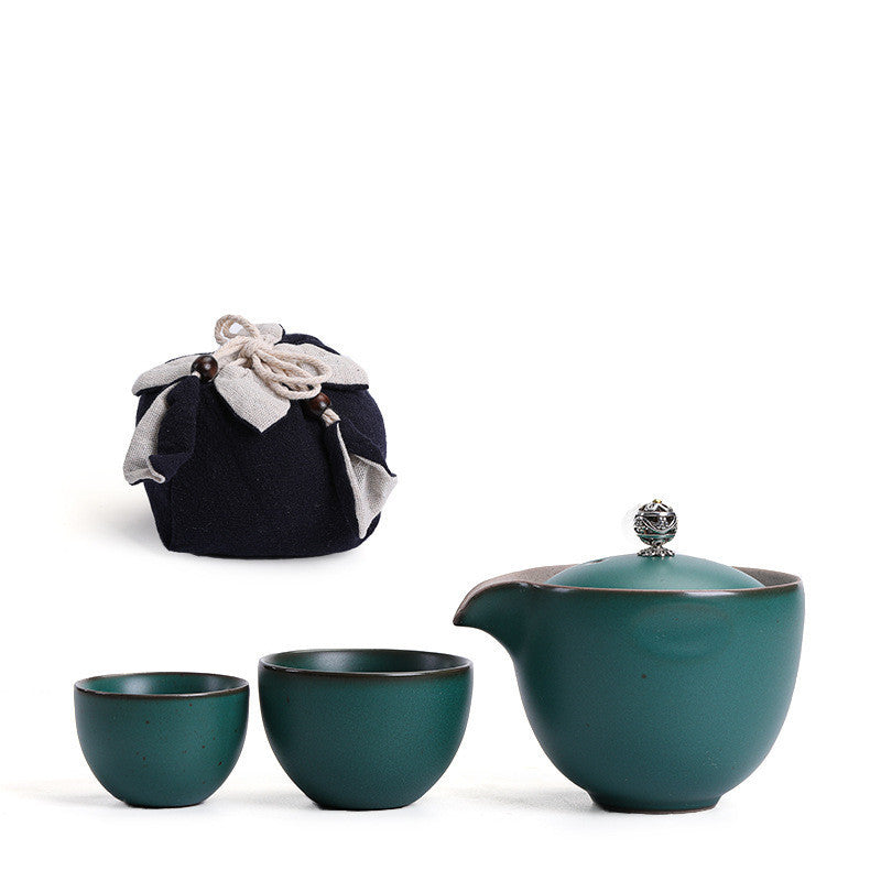 PINNY Kung Fu Portable Teaware Sets Includes 1 Pot 2 Cups With Bag Pigmented Travel Tea Set Ceramic Japanese Style Drinkware - Walfos® Kitchenware
